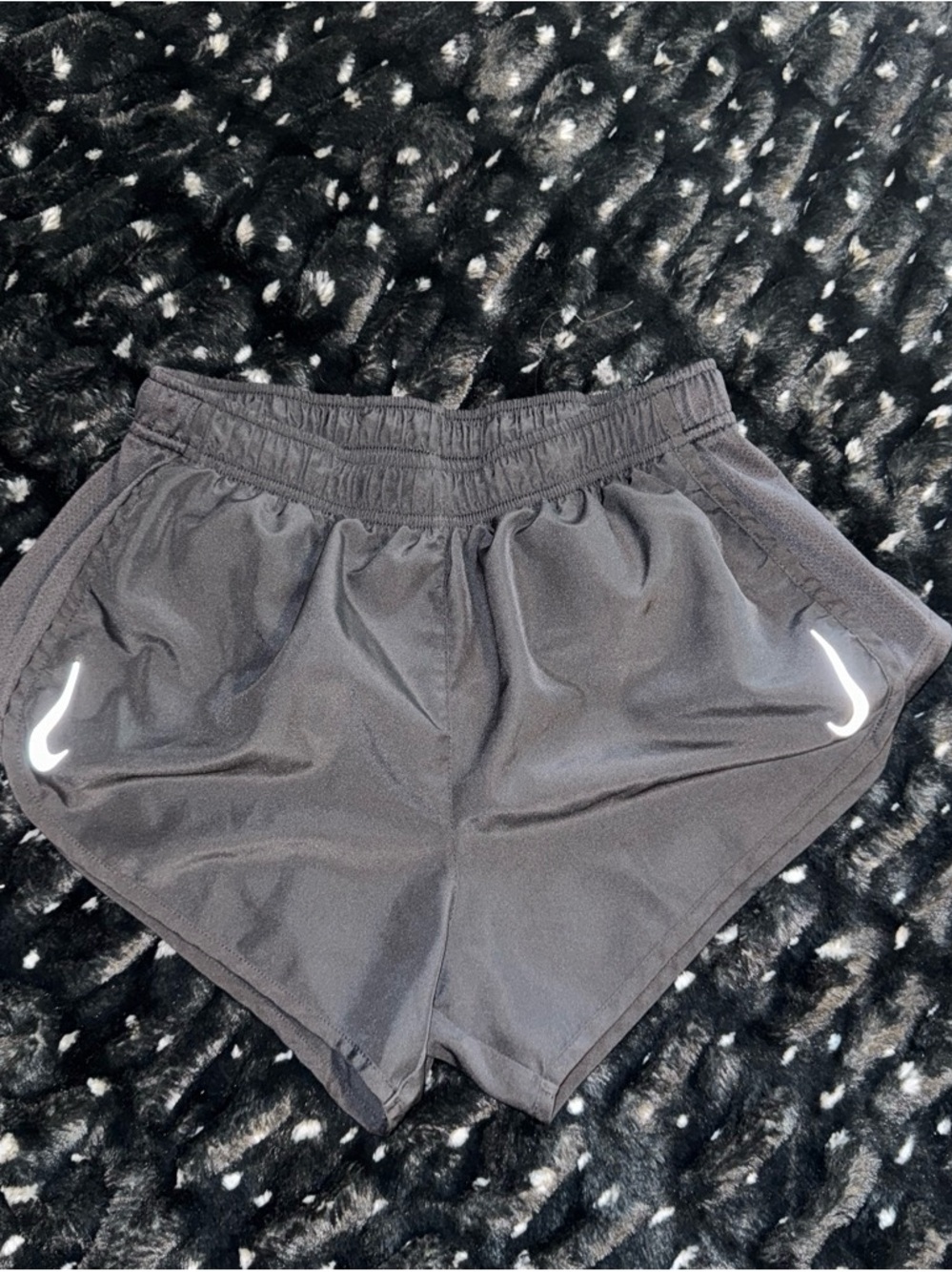 Nike Women’s Black Athletic Shorts with White Reflective Swooshes
